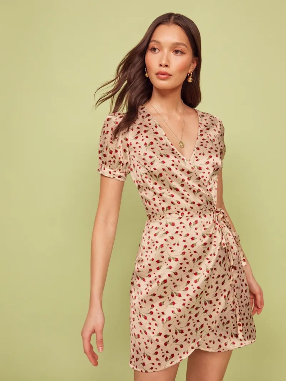 Reformation Honey Silk Dress Marion Floral Wrap Mini Dress